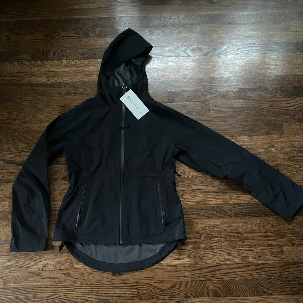 Athleta Black Yosemite Waterproof Jacket Raincoat, size XSP, New with Tags